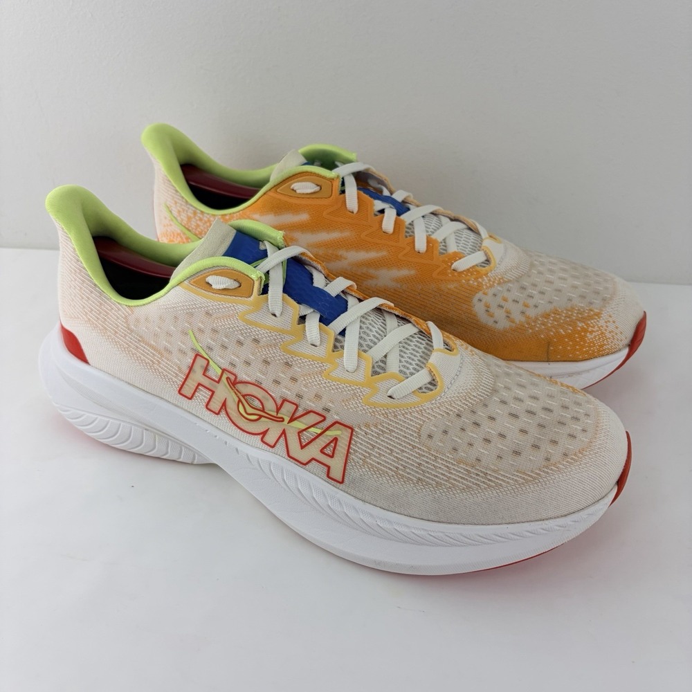HOKA Mach 6 Men's Size 12 D White Solar Flare Orange Running Shoes 1147790-WLR